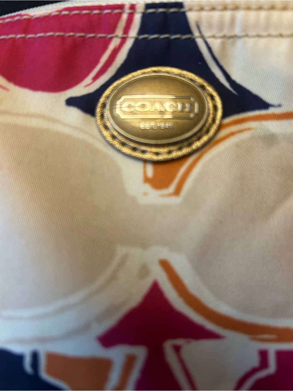Coach Multicolor Circle-Print Cosmetic Pouch - Red, Blue, Orange, Brown, Cream - Picture 2 of 5